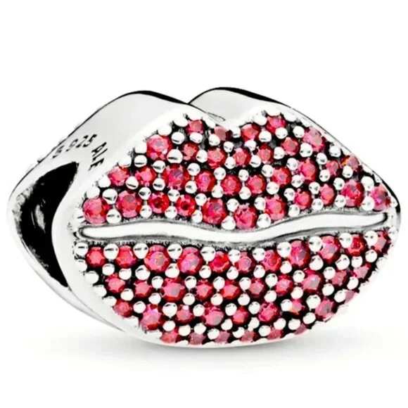 Pandora Kiss More Red Cubic Zirconia Lip Charm - Picture 2 of 3